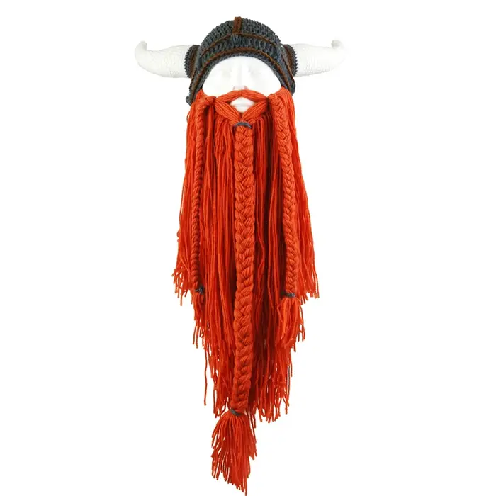 Chapeau Masque Cornes Viking Homme Barbu – Bonnets Hiver Amusants Faits Main pour Hommes – Accessoir