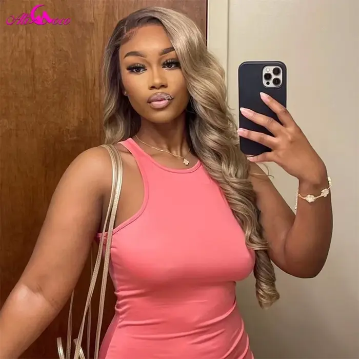 13X6 Ombre Blonde couleur frontale perruque cheveux humains pour les femmes Transparent 13X6 dentell