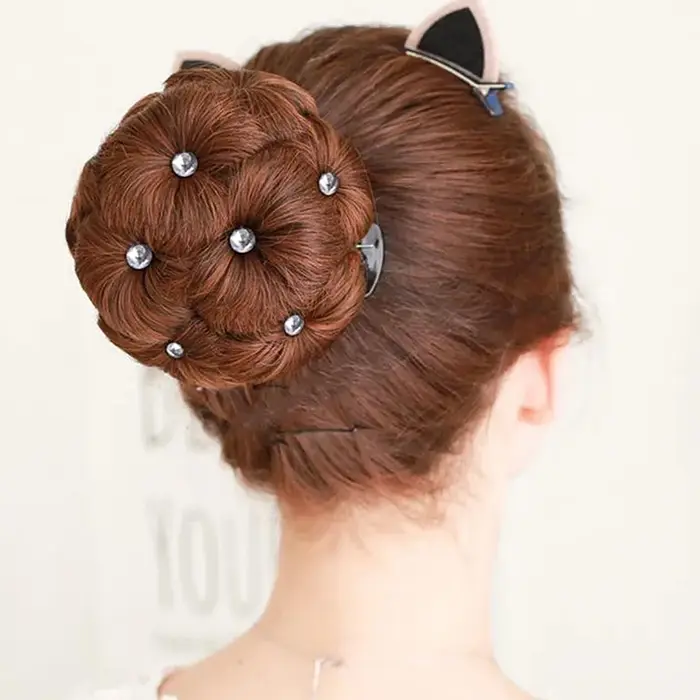 Chignon synthétique avec strass colorés et brillants pour femme