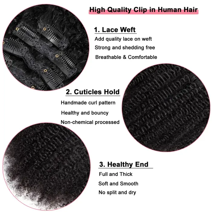 Afro crépus bouclés pince dans l'extension de cheveux cheveux vierges brésiliens 4B 4C Afro crépus bouclés vrais cheveux humains Double trame pour les femmes noires