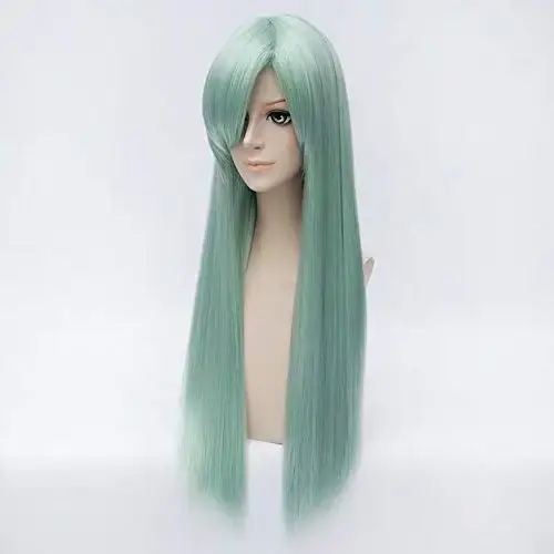 Perruque de cosplay verte avec frange pour femme