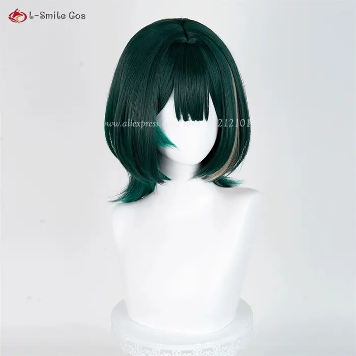 Nefer Cosplay perruque 36 cm vert reflets perruques pour femmes