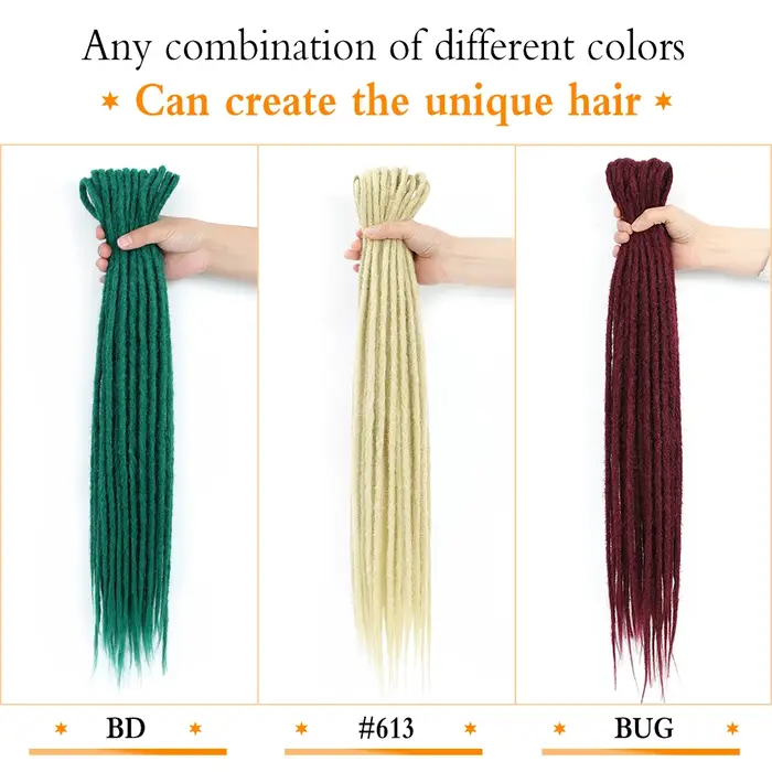 Extensions de cheveux Dreadlocks doux 24 pouces synthétiques Double extrémité Faux Locs Crochet tresses Bug fait à la