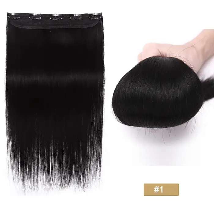 Extensions de cheveux humains à clipser pour femmes, 100% vrais cheveux humains, postiche droite nat