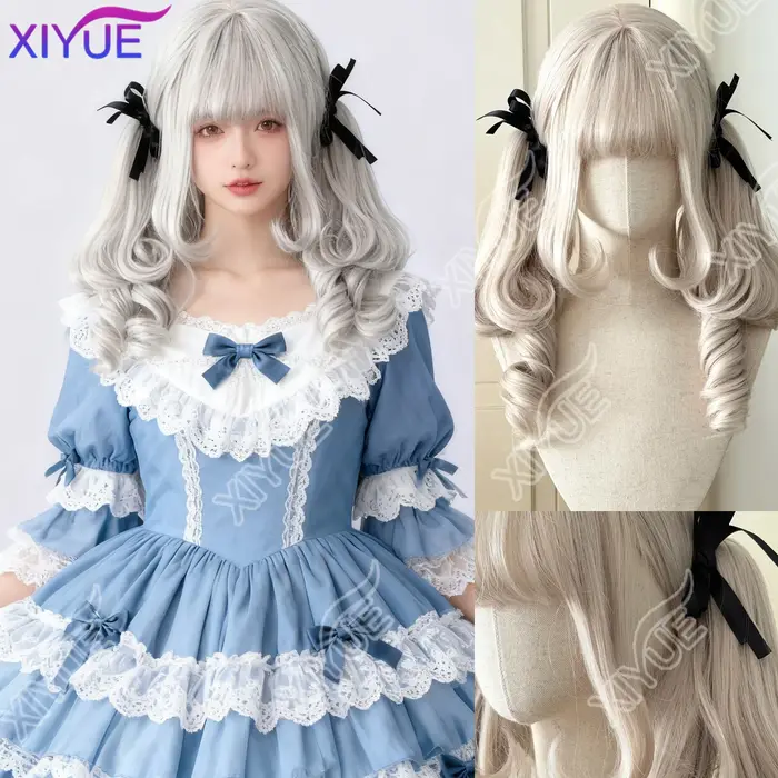 XIYUE oreilles de lapin synthétique princesse coupe Double queue de cheval Lolita perruque avec fran