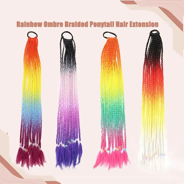 Extensions de cheveux tressées arc-en-ciel ombrées pour femmes