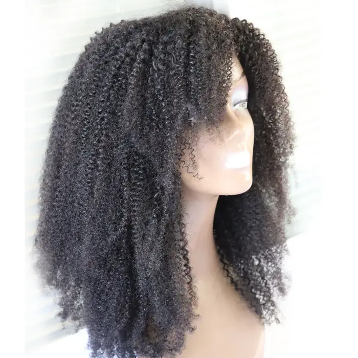 Perruque en cheveux humains vierges brésiliens bouclés afro, fabriquée à la machine, avec frange et boucles, pour femmes noires, de chez Aliexpress