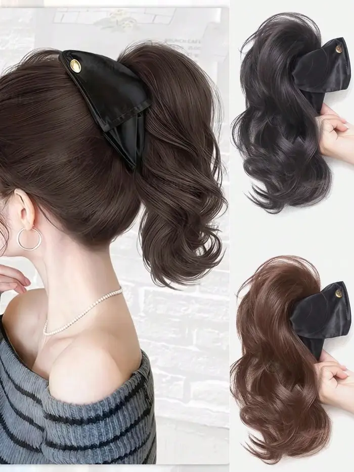 Extensions de queue de cheval ondulées avec accessoires noirs