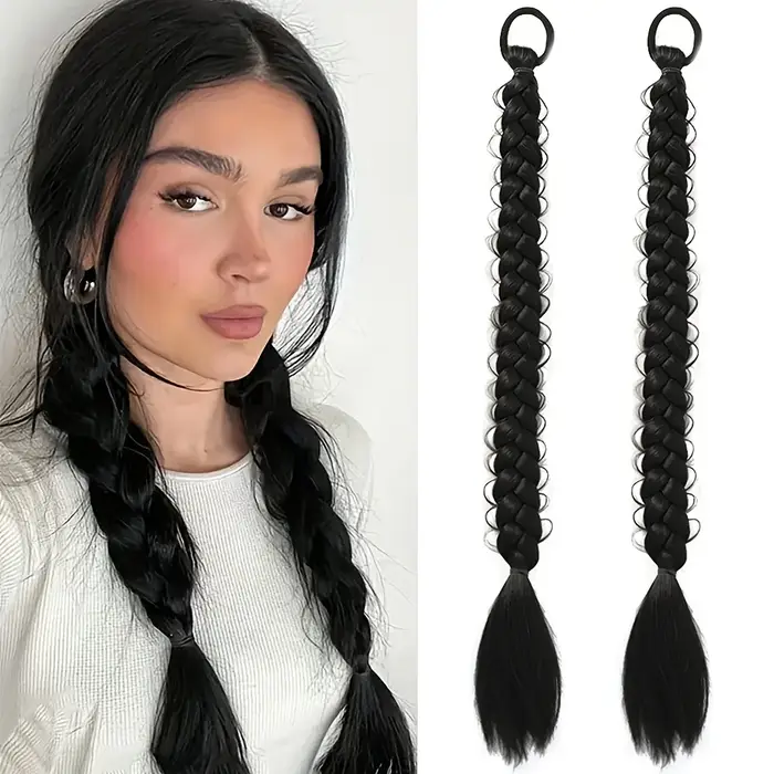 Extension de queue de cheval tressée blonde synthétique longue avec élastique