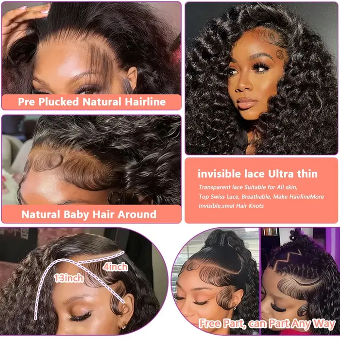Perruque 100% Cheveux Humains 5x5 Sans Colle Ondulée Effet Mouillé Transparente HD 13x4 Vraie Chevelure Vietnamienne Naturelle Densité 250 300