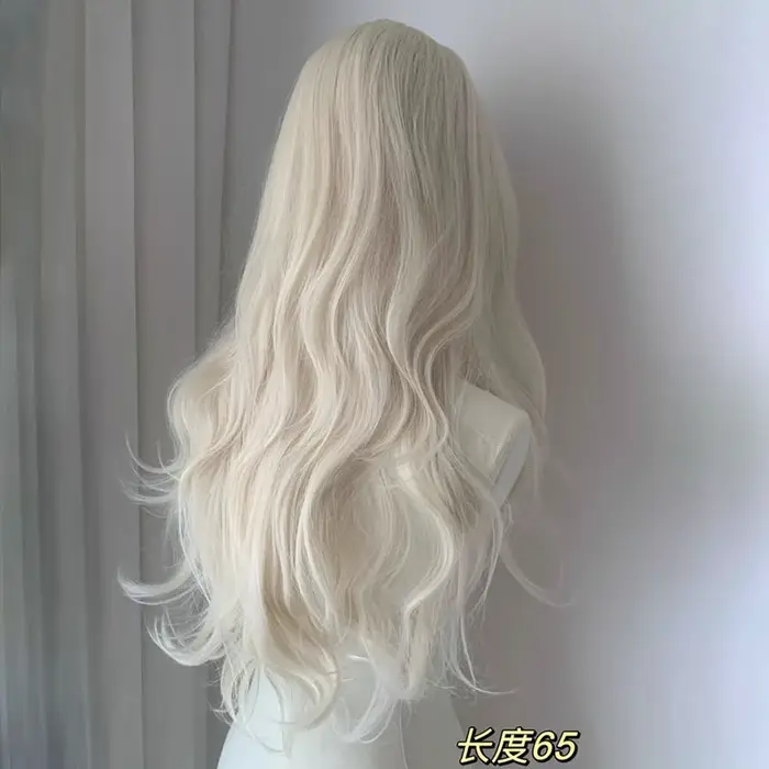 Perruque synthétique longue bouclée en or blanc