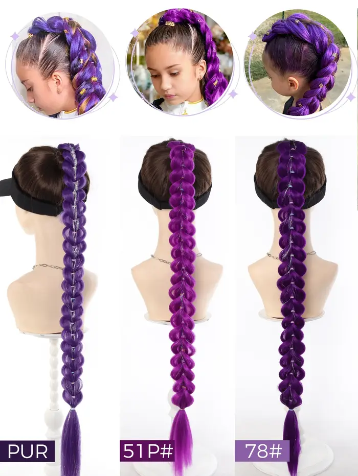 32 pouces tressé violet cheveux queue de cheval avec guirlandes perruque Super Extensions brillant