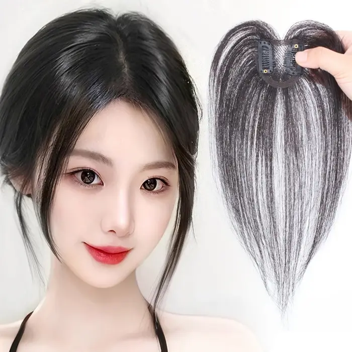 Cheveux humains petit coeur de pêche Invisible respirant pièce de cheveux droite Topper augmenter le