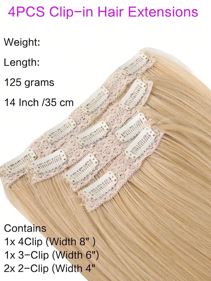 Extensions de cheveux synthétiques longs et lisses de 14 pouces