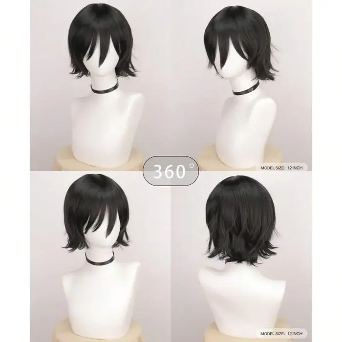 Perruque noire style anime avec frange