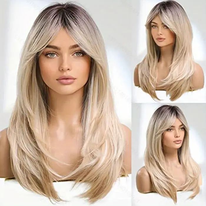 Perruques synthétiques longues blondes dorées pour femmes