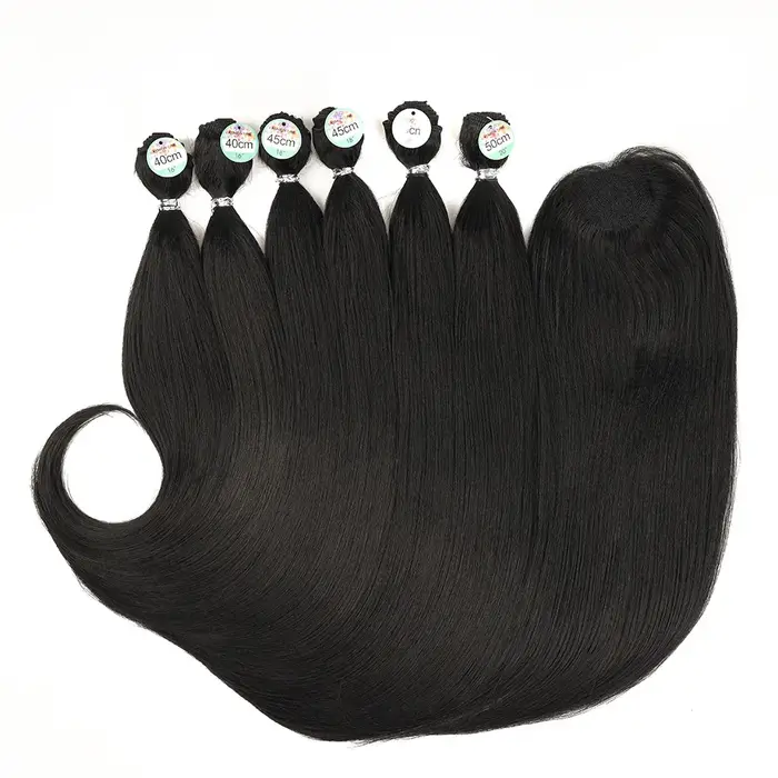 Extensions de cheveux synthétiques lisses et bouclés noirs