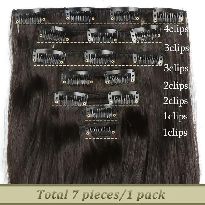 16 Clips 7 pièces/ensemble Extensions de cheveux longue ondulée coiffure naturel synthétique noir bl