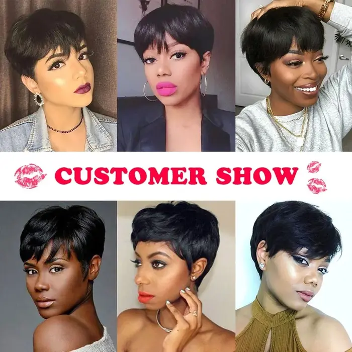 Perruque courte coupe pixie en cheveux humains pour femmes, perruques fabriquées à la machine avec f
