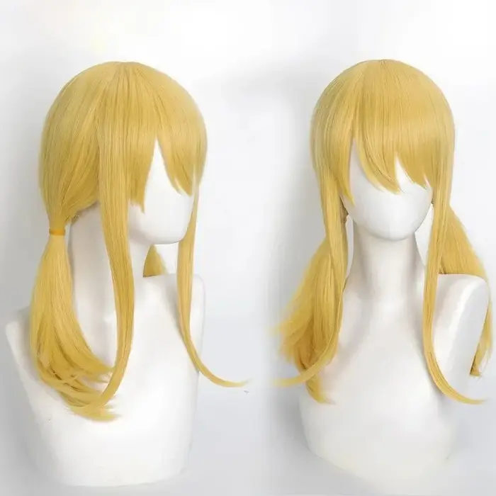 Lucy Cosplay perruque intégrée Double tressé cheveux Style or jaune fée queue