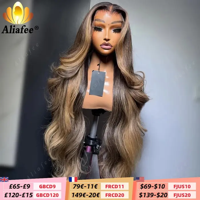 Perruque Cheveux Humains 12A Ondulée Châtain Cendré Blond Clair avec Racines Foncées