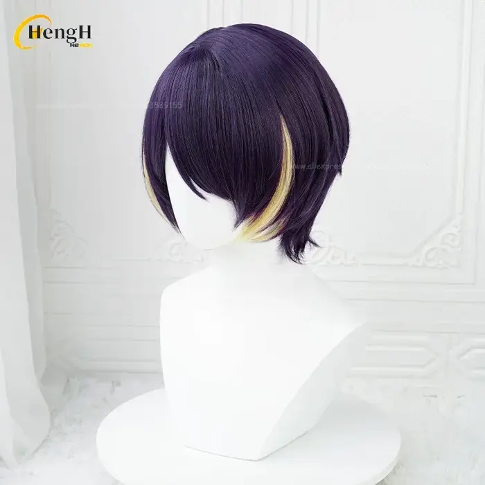 En Stock synthétique Anime ES Shinobu Sengoku Cosplay perruque unisexe courte 30 cm violet reflets