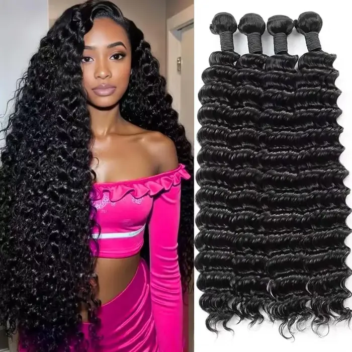 Extensions de Cheveux Humains Brésiliens Remy Longs, Couleur Naturelle, Bundles Profonds, 1/3/4 Pièc
