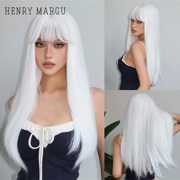 HENRY MARGU – perruques synthétiques longues et lisses blanches pour femmes, faux cheveux colorés de