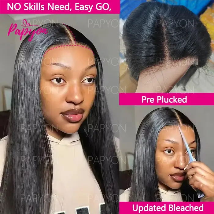6x4 Perruque Cheveux Humain Sans Colle Perruque Lisse Pré-épilée Glueless Wigs Human Hair Drawstring