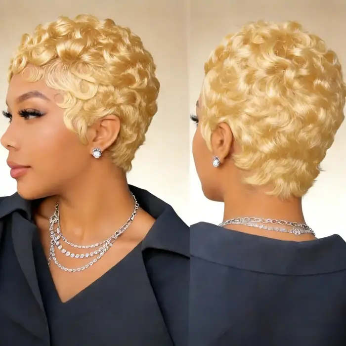 Perruque ondulée courte en cheveux humains Remy de 6 pouces avec frange