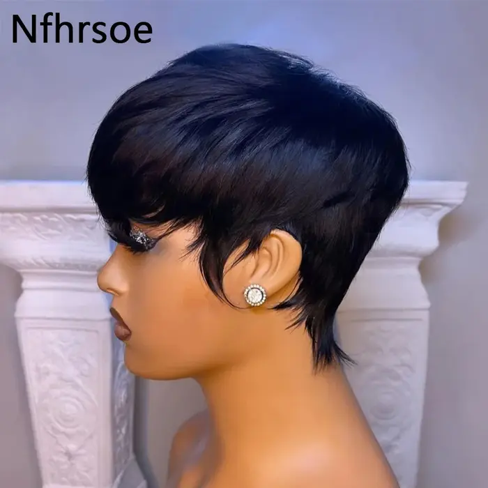 Perruque Bob courte droite Pixie Cut pour femme
