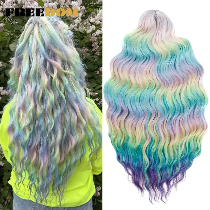 FREEDOM Extensions de cheveux tressés synthétiques ondulés profonds 24 pouces longs tresses bouclées