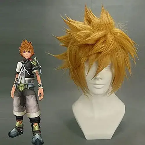 Kingdom Hearts Roxas perruque Ventus Cosplay perruque 30 cm courte dorée droite résistant à la chale