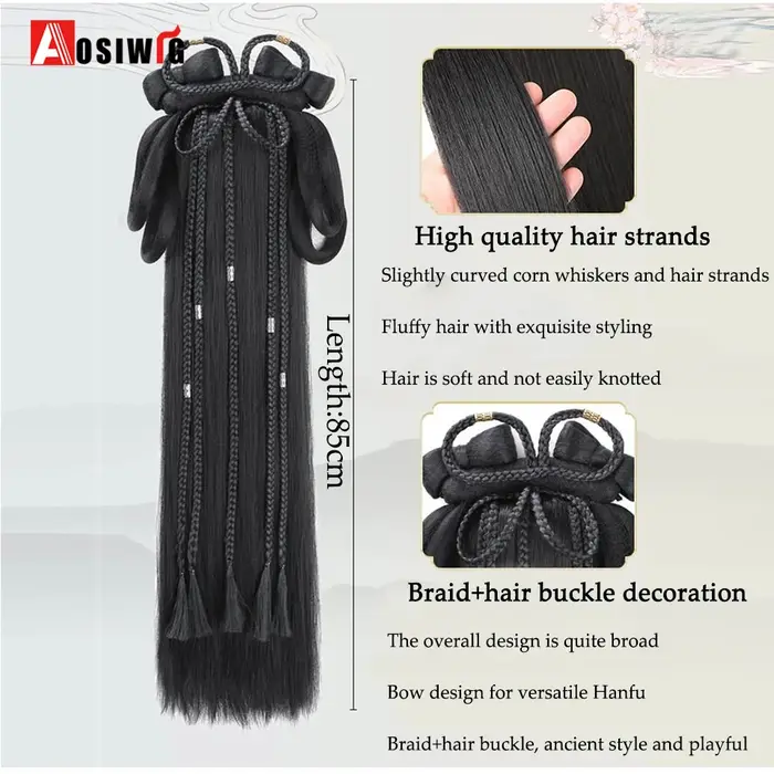 Hanfu synthétique Style ancien bandeau tresse intégré