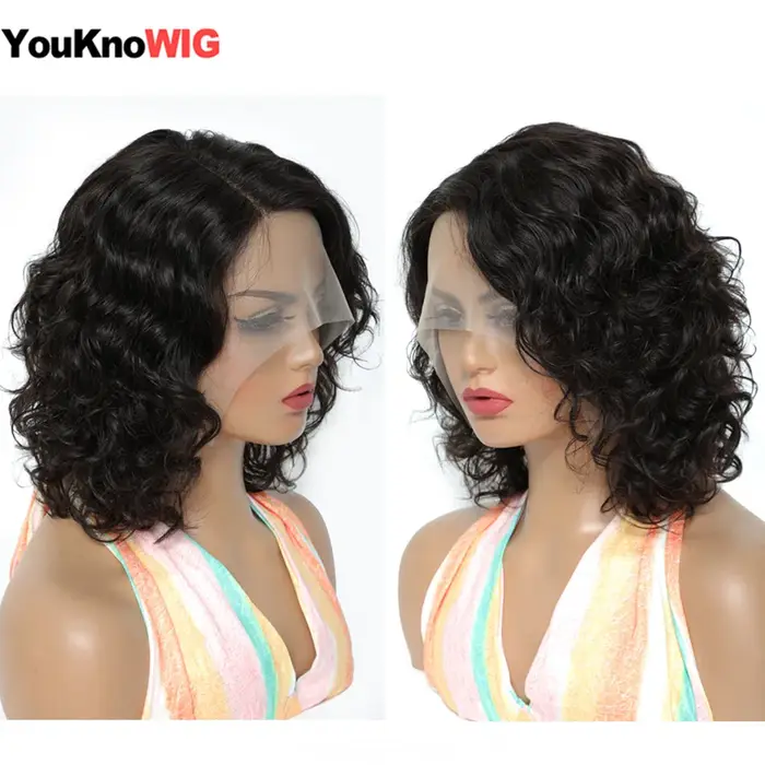 Perruque Lace Front Wig Body Wave brésilienne Remy naturelle, cheveux courts, 13x1 HD, pour femmes