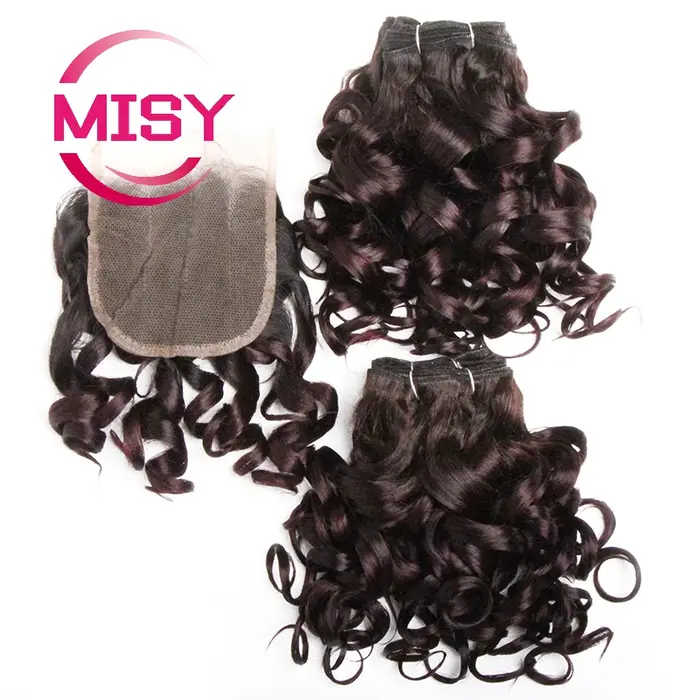 Tissage en lot brésilien naturel bouclé avec Lace Closure colorée 1B/27/30/33/99J