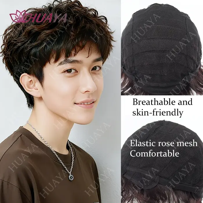 Perruque courte ondulée bouclée pour hommes, beau maïs, mode chaude, fibre synthétique, soie haute température, couverture complète de la tête