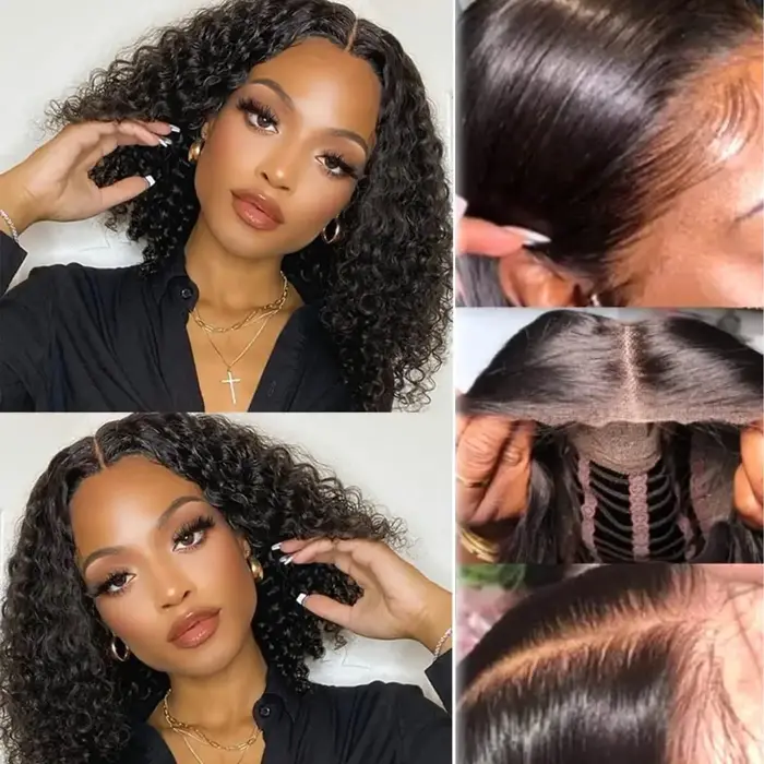ISEE Hair-Go Glueless Wigs, Water Wave Wig, Short Bob Wig, Transparent, Pré-Cut, Pre-Plucked, 6tage 