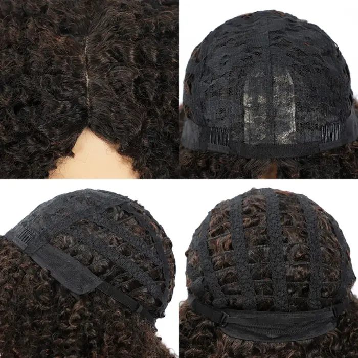Msiperruque marron synthétique Kinkly bouclés perruques pour femmes Ombre Blonde rose rouge court Afro perruque afro-américaine noir moyen partie cheveux