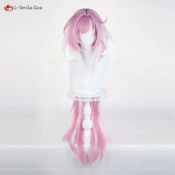 Perruque de Cosplay Elysia Messenger of Love, perruques blanches à reflets roses de 115cm pour femme