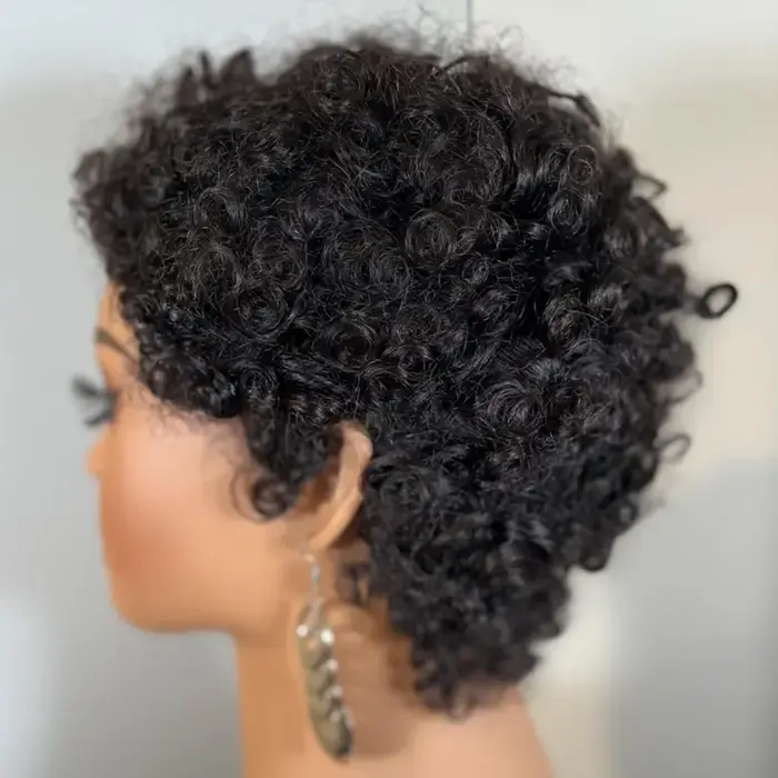 Perruque Courte Bouclée Frisée en Cheveux Humains FXVIC pour Femmes