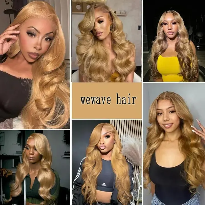 Perruque Lace Front Wig Body Wave brésilienne naturelle, cheveux humains, couleur blond miel, 13tage