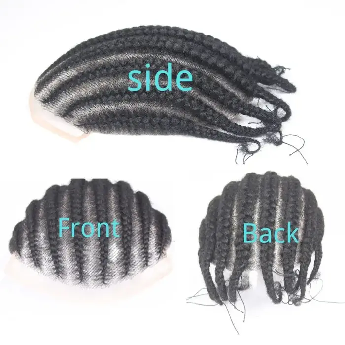 Cornrow tresses Afro toupet cheveux pour hommes 6 '' vrais