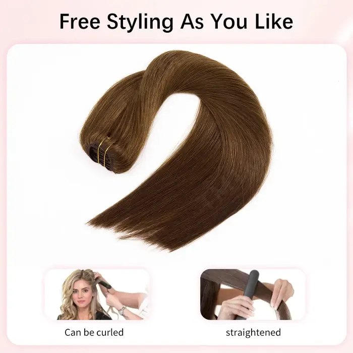 Extensions de cheveux humains lisses à clipser, 7 pièces/ensemble, pour tête entière, style brésilien, 85/120 grammes, extensions à clipser pour femmes