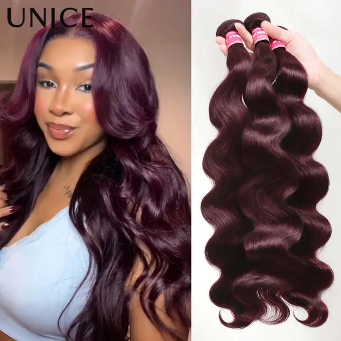 UNice cheveux noir cerise vague de corps paquets de cheveux humains 1/3/4 pièces traiter poids de ch