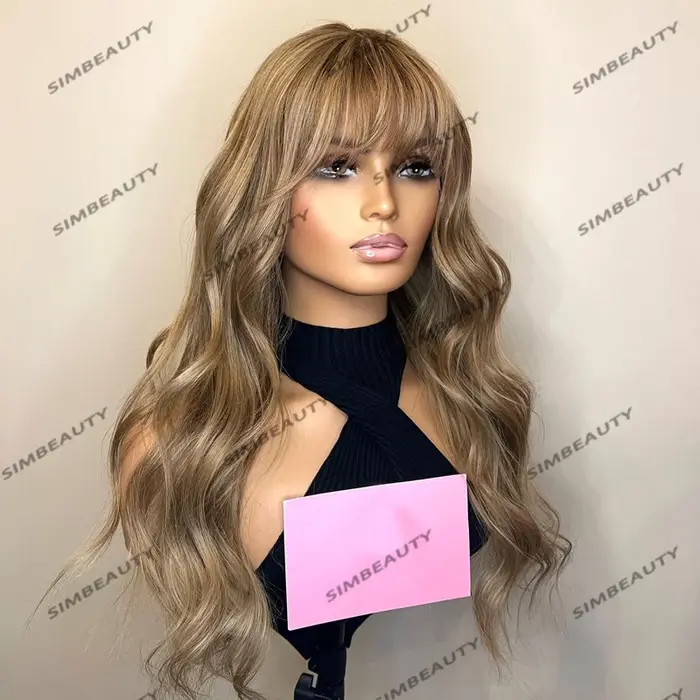Perruque Lace Front Wig naturelle indienne Remy, cheveux lisses et longs, blond ombré, sans colle, a