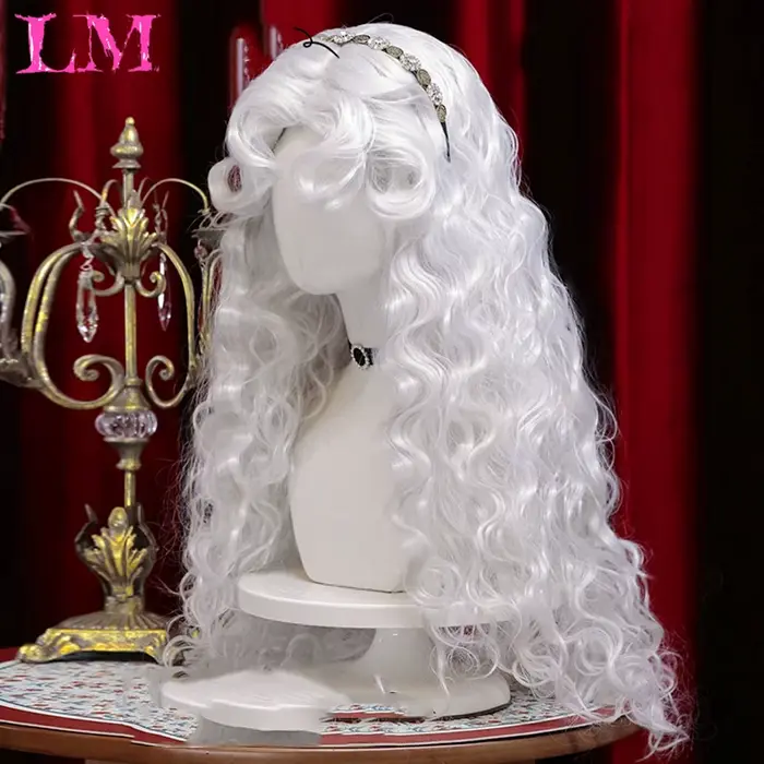 LM LM Perruques de Cosplay synthétiques ondulées longues ombrées blanches, perruques synthétiques