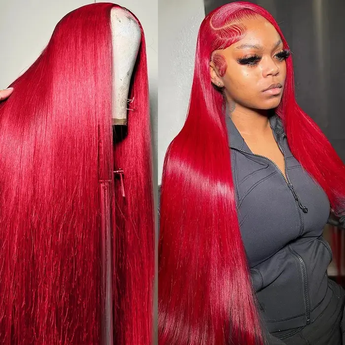 30 40 pouces brésilien rouge chaud 13x6 HD dentelle avant perruques perruque de cheveux humains 200%
