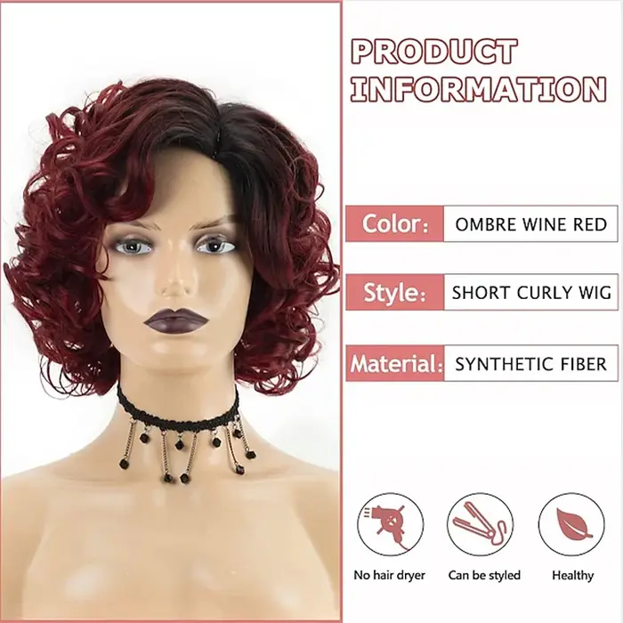 HAIRJOY cheveux synthétiques courts bordeaux bouclés perruques pour femmes Ombre vin rouge perruque