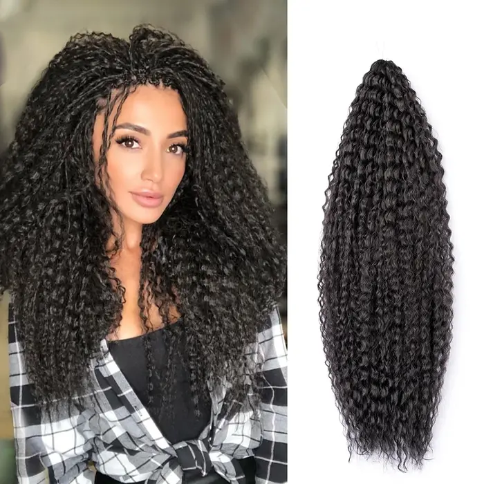 Tresses brésiliennes synthétiques bouclées Extension de tressage doux 20-28 pouces Afro Crochet cheveux longue vague